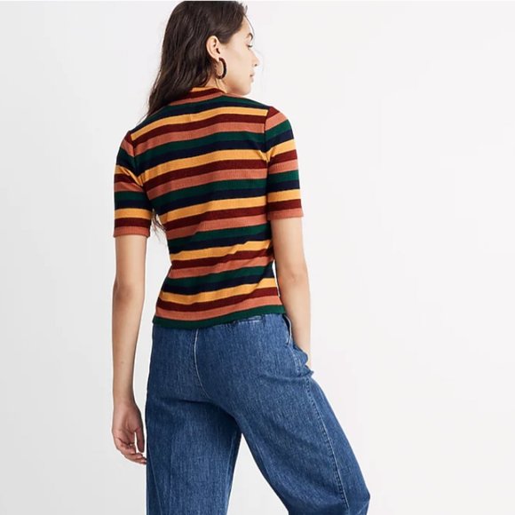 Ribbed Mockneck Top in Rainbow Stripe - Picture 3 of 4